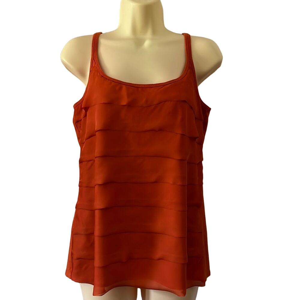 New York & Company Burnt Orange Knit Tank Top with Chiffon Tiered Front